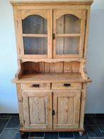 Oude grenen vitrinekast met gebobbeld glas, Huis en Inrichting, Ophalen, Gebruikt, 100 tot 150 cm, Glas