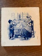 Tegel blauw jongetje en vrouw met wol, Ophalen of Verzenden
