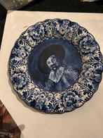 Delfts Blauw Bord met Portret, Ophalen of Verzenden