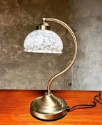 Antieke Tafellamp met Gouden Voet, Ophalen of Verzenden, Gebruikt, Glas, Minder dan 50 cm