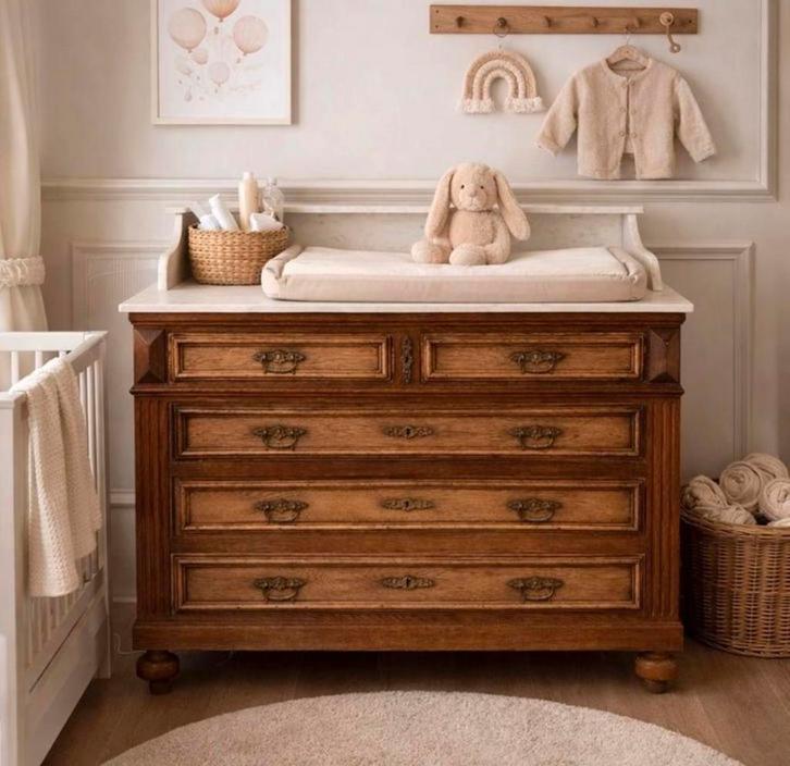 Vintage Comode/Dressoir met Marmeren Blad, Huis en Inrichting, Kasten | Dressoirs, Gebruikt, 100 tot 150 cm, 50 tot 75 cm, Met lade(s)