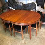 6 stoelen en tafel Hans Olsen Frem Rojle vintage, Gebruikt, Bruin, Ophalen of Verzenden, Nvt