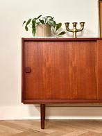Vintage dressoir Deens Domino teak hout jaren 50/60, Ophalen, 100 tot 150 cm, 25 tot 50 cm, Gebruikt