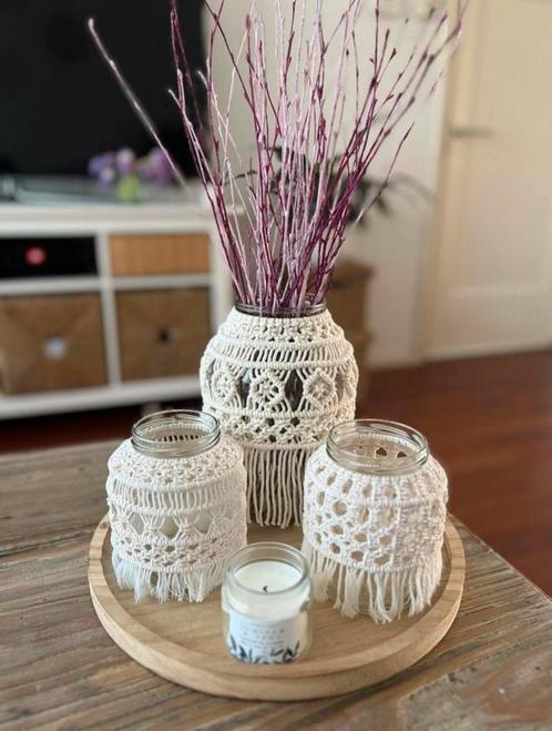 Macramé Kaarshouder/Vaas, Huis en Inrichting, Woonaccessoires | Kandelaars en Kaarsen, Zo goed als nieuw, Kandelaar, Minder dan 25 cm