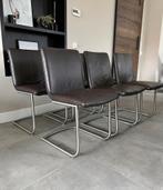 4/6 bruin leder Henders & Hazel design stoel rvs frame, Huis en Inrichting, Stoelen, Ophalen, Bruin, Henders en Hazel, Zo goed als nieuw