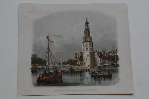 Amsterdam Montelbaanstoren Oude Schans 1862 Staalgravure G25, Antiek en Kunst, Kunst | Etsen en Gravures, Verzenden