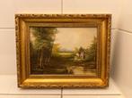Schilderij Landschap N. v. Kerkhoff Gouden Lijst, Ophalen of Verzenden