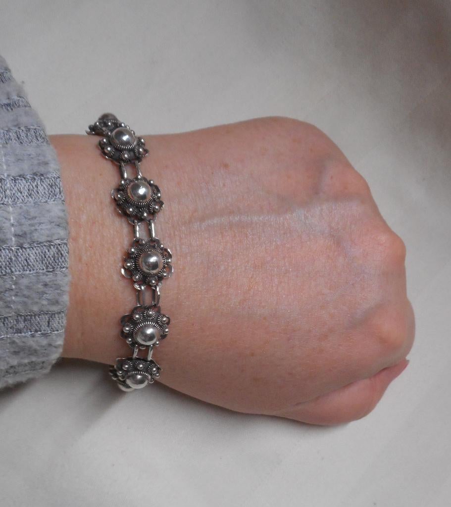 Prachtige zilveren Zeeuwse knoppen armband nr.1058, Sieraden, Tassen en Uiterlijk, Antieke sieraden, Verzenden, Zilver, Armband