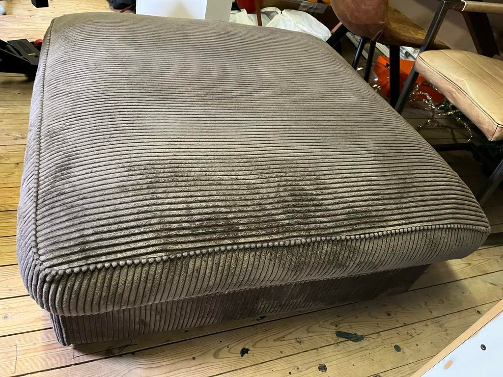 Ribfluweel poef hocker 90x90x40 bruin, Ophalen, Gebruikt, Vierkant, Stof