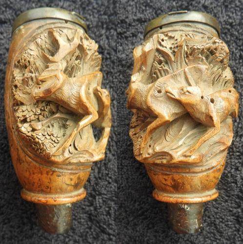 Houtsnijkunst Houten jacht pijp, van walnoot           a582, Verzamelen, Rookartikelen, Aanstekers en Luciferdoosjes, Gebruikt