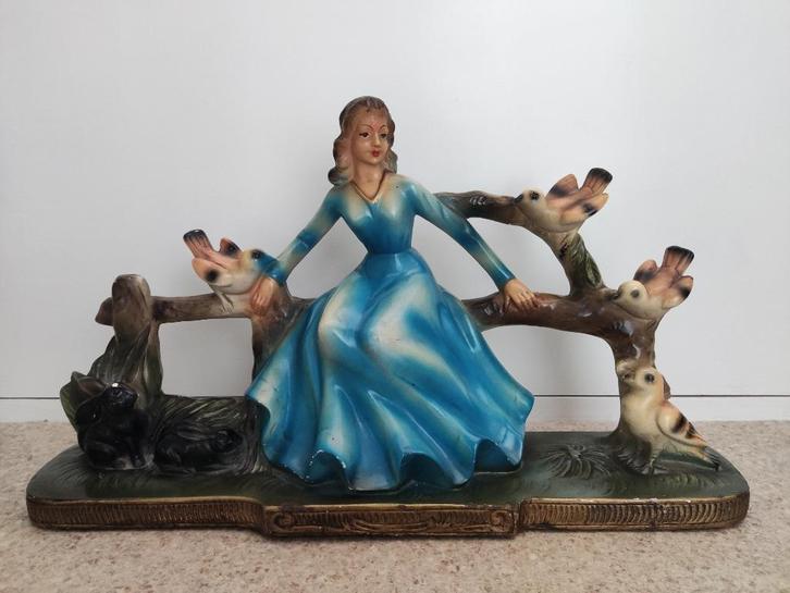 Art Deco beeld vrouw met vogels, Antiek en Kunst, Kunst | Beelden en Houtsnijwerken, Ophalen of Verzenden