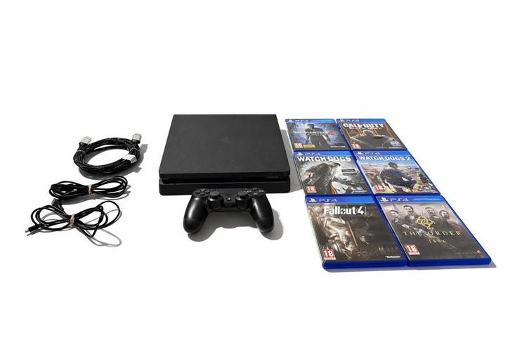 PlayStation 4 Slim 500GB + controller + 6 games, Spelcomputers en Games, Spelcomputers | Sony PlayStation 4, Zo goed als nieuw