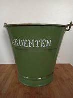 antieke emaille reseda groene groenten emmer met gouden bies, Antiek en Kunst, Antiek | Emaille, Ophalen of Verzenden