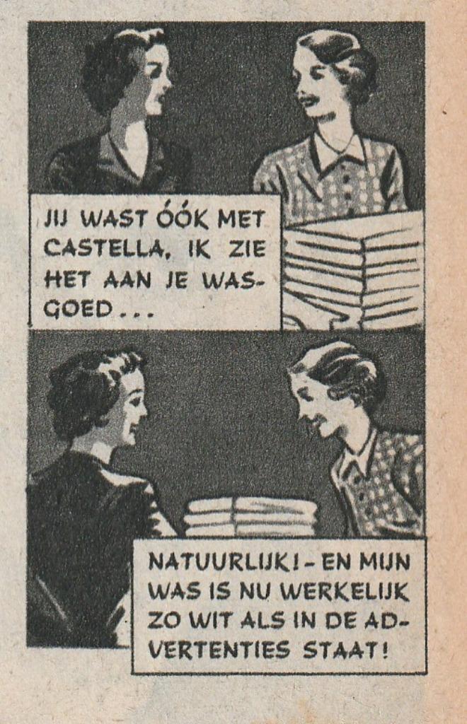 Retro reclame 1949 Castella wasmiddel dames met lakens, Verzamelen, Retro, Overige typen, Verzenden
