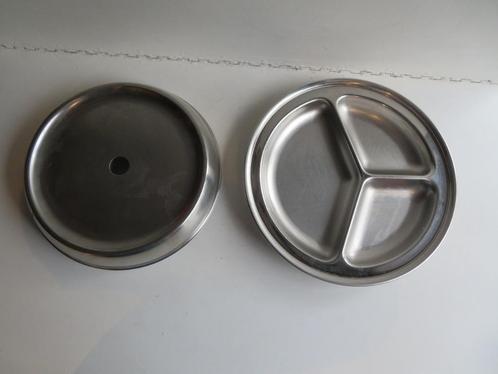 Vintage Oven Vakkenbord RVS met deksel 3 Vakken Stoombord, Verzamelen, Retro, Ophalen of Verzenden
