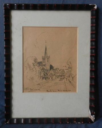 Inkttekening Kerklaan Moordrecht Octave DeConinck hxb: 14x12 beschikbaar voor biedingen