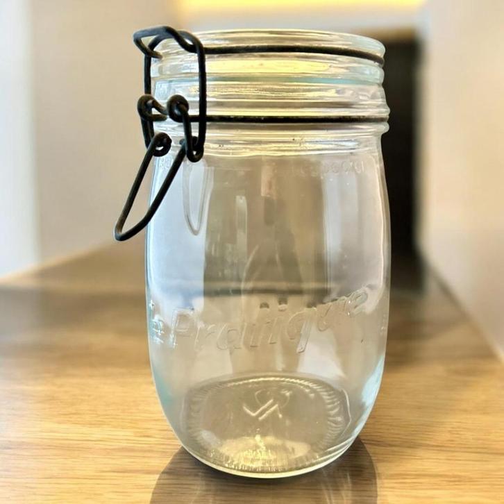 Vintage  glazen pot Le Pratique, uit Frankrijk, Antiek en Kunst, Antiek | Glas en Kristal, Ophalen of Verzenden