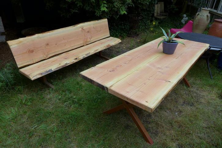 Prachtige set van Boomstam eettafel en bank   220 cm, Huis en Inrichting, Tafels | Eettafels, Nieuw, 50 tot 100 cm, 200 cm of meer