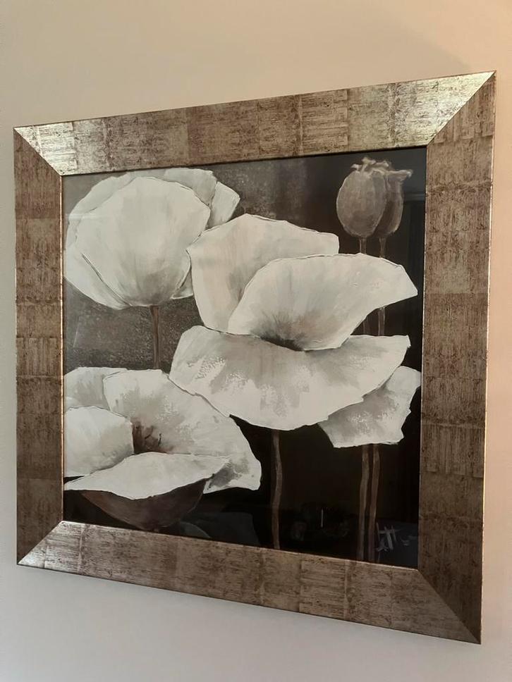 Schilderij met bloemen en brede lijst 70x70, Antiek en Kunst, Kunst | Schilderijen | Klassiek, Ophalen