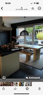 Modere eiken tafel plus bankje, Huis en Inrichting, Ophalen, Gebruikt, Eikenhout, 200 cm of meer