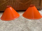 Vintage Oranje Emaille Lampenkappen set van 2, Huis en Inrichting, Ophalen, Gebruikt, Rond, Minder dan 25 cm