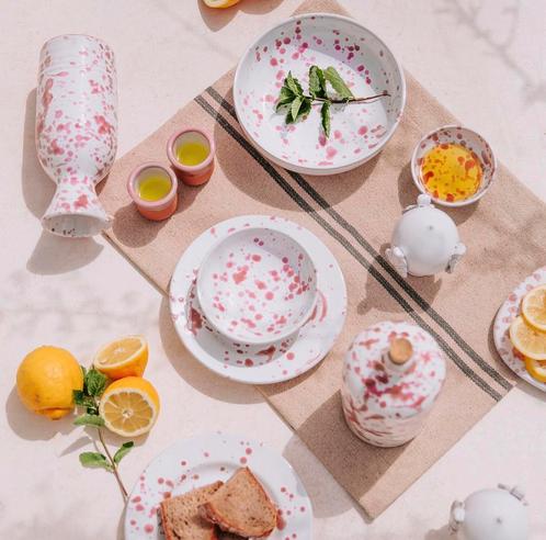 Roze spetter servies uit Puglia, 24delig nieuw!, Huis en Inrichting, Keuken | Servies, Nieuw, Compleet servies, Overige stijlen