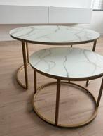 Set van 2 bijzettafels LEONOR - Wit/Goud, Minder dan 55 cm, Rond, Zo goed als nieuw, Ophalen