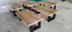 Rechte mangohouten salontafel voorzien van zwarte x-poten, Huis en Inrichting, Tafels | Salontafels, 50 tot 100 cm, Minder dan 50 cm