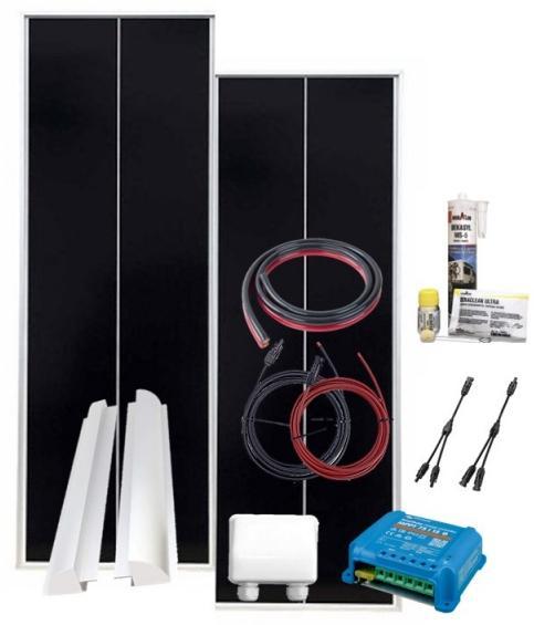 Solarset (2x) 100 Watt + Victron 75/15 MPPT regelaar, Caravans en Kamperen, Kampeeraccessoires, Nieuw, Ophalen of Verzenden