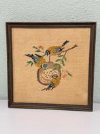 Vintage handgemaakt kruissteek borduurwerk vogels in lijst, Antiek en Kunst, Ophalen of Verzenden