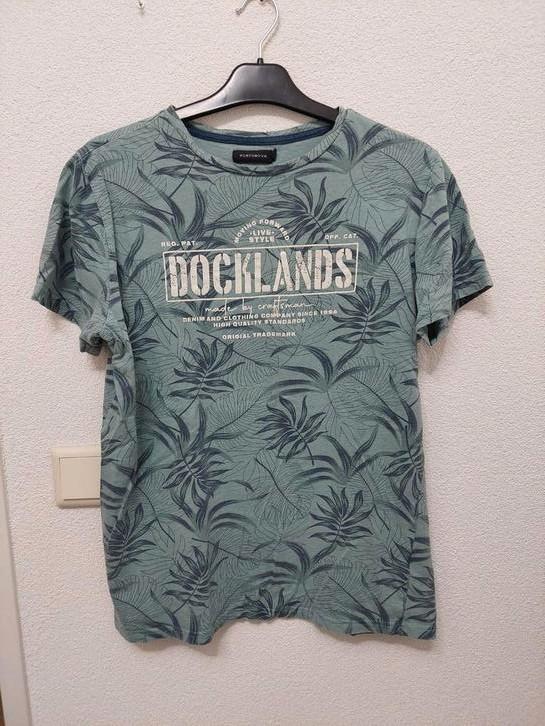 T-shirt korte mouw blauw groen grijs met bladeren maat L, Kleding | Heren, T-shirts, Zo goed als nieuw, Maat 52/54 (L), Blauw