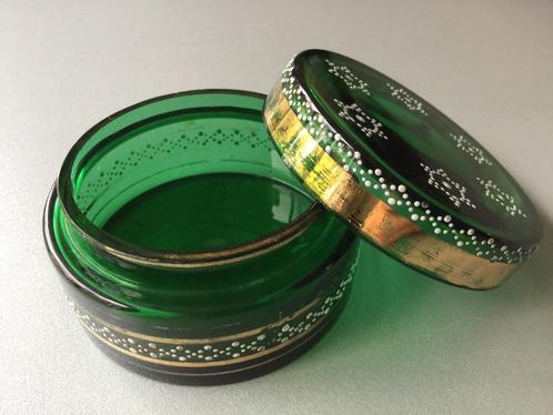 Antiek beschilderd glazen poederdoosje - dekseldoosje, Antiek en Kunst, Antiek | Glas en Kristal, Ophalen of Verzenden