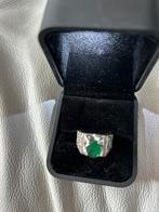 Zilveren ring maat 19 met smaragd, Sieraden, Tassen en Uiterlijk, Ringen, Verzenden, Zo goed als nieuw, Zilver, Dame