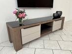 Tv dressoirkast met glasplaat, 2 lades en niches, Ophalen of Verzenden, Gebruikt, 25 tot 50 cm, 150 tot 200 cm