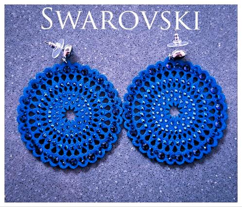 Swarovski Oorbellen Blauw 6cm, Sieraden, Tassen en Uiterlijk, Oorbellen, Nieuw, Hangers, Overige materialen, Blauw, Met kristal
