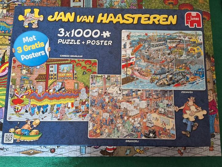 Jan van Haasteren, 3 puzzels van 1000 st in 1 doos, Hobby en Vrije tijd, Denksport en Puzzels, Zo goed als nieuw, 500 t/m 1500 stukjes