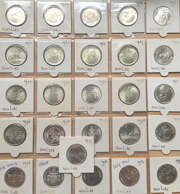 Vaticaan 26x 500 Lire UNC zilver, Postzegels en Munten, Munten en Bankbiljetten | Verzamelingen, Munten, Buitenland, Ophalen of Verzenden