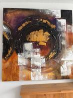 Blikvanger! Abstract Schilderij 100x100 Goud Koper Structuur, Antiek en Kunst, Kunst | Schilderijen | Abstract, Ophalen