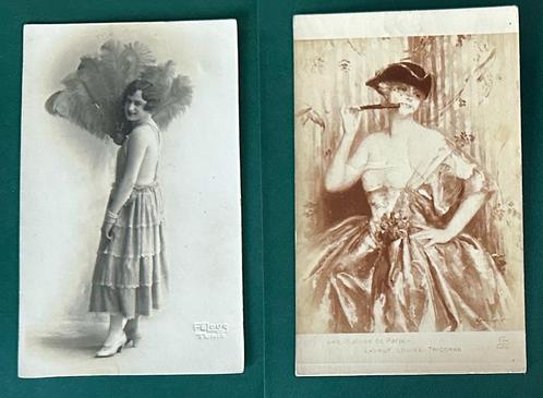 0083 ~ 2 kaarten van vrouwen  veer en waaier, Verzamelen, Ansichtkaarten | Themakaarten, Overige thema's, Verzenden