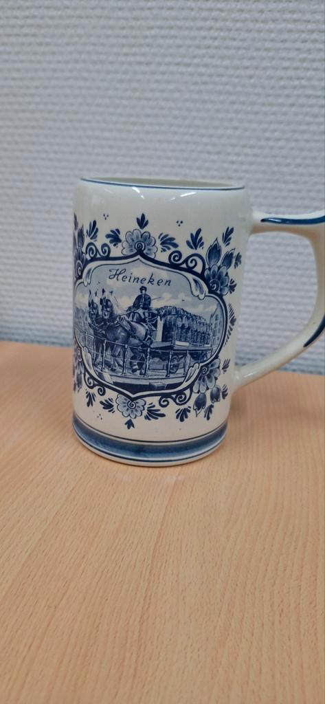 Delfsblauw Heineken Biermok, Huis en Inrichting, Keuken | Servies, Gebruikt, Glas of Glazen, Overige stijlen, Aardewerk, Ophalen of Verzenden