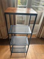 Stijlvolle metalen standaard met houten blad, Ophalen, Zo goed als nieuw