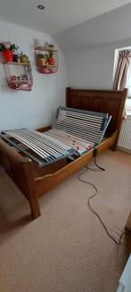 eiken hout bed met elektrisch verstelbare bodem, Huis en Inrichting, Ophalen, Eenpersoons, Bruin, 140 cm