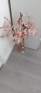 Vaas met kunstbloemen - Roze Glas, Ophalen of Verzenden