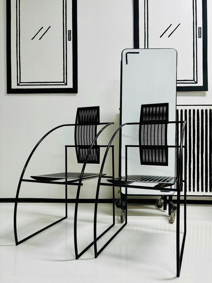 2x Vintage stoel | Quinta Alias designstoelen Mario Botta, Huis en Inrichting, Stoelen, Gebruikt, Twee, Metaal, Zwart, Ophalen