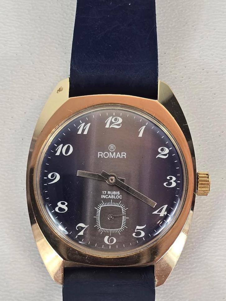 Gouden Romar, 17 RUBIS INCABLOC, Roamer, heren, jaren '70, Sieraden, Tassen en Uiterlijk, Horloges | Heren, Zo goed als nieuw