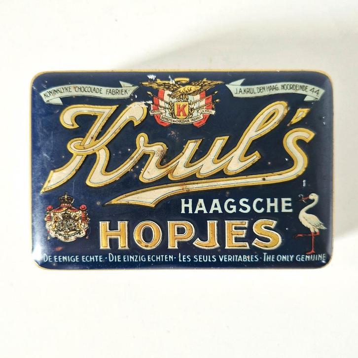 Krul's Haagsche hopjes blik antiek blik, Verzamelen, Blikken, Gebruikt, Overige, Ophalen of Verzenden