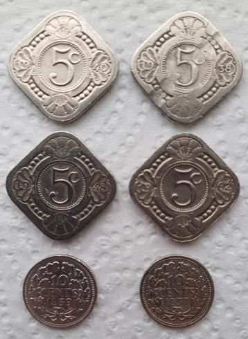 4 x vierkante stuivers en 2 dubbeltjes wilhelmina beschikbaar voor biedingen