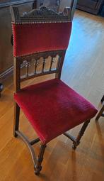 6 antieke eikenhout eetkamerstoelen, rode velours stoffering, Ophalen, Gebruikt, Vijf, Zes of meer stoelen, Rood