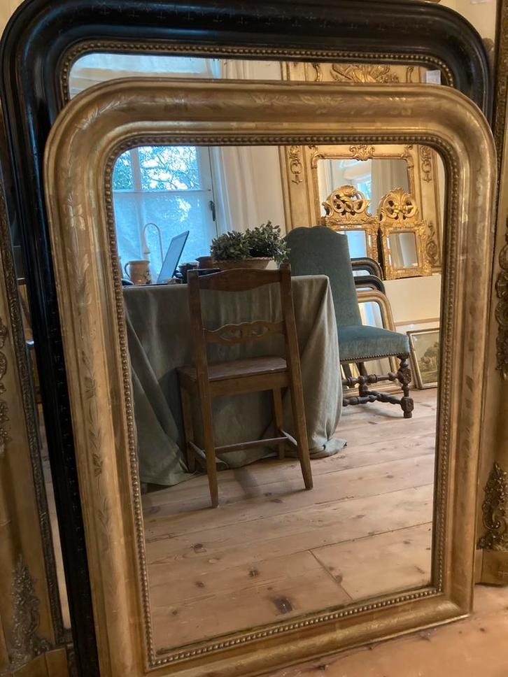 Antieke franse bladgouden Louis Philippespiegel, Antiek en Kunst, Antiek | Spiegels, Rechthoekig, Ophalen
