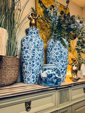 2 XXL vazen Delfts blauw Chinese vaas dekselvaas groot beschikbaar voor biedingen